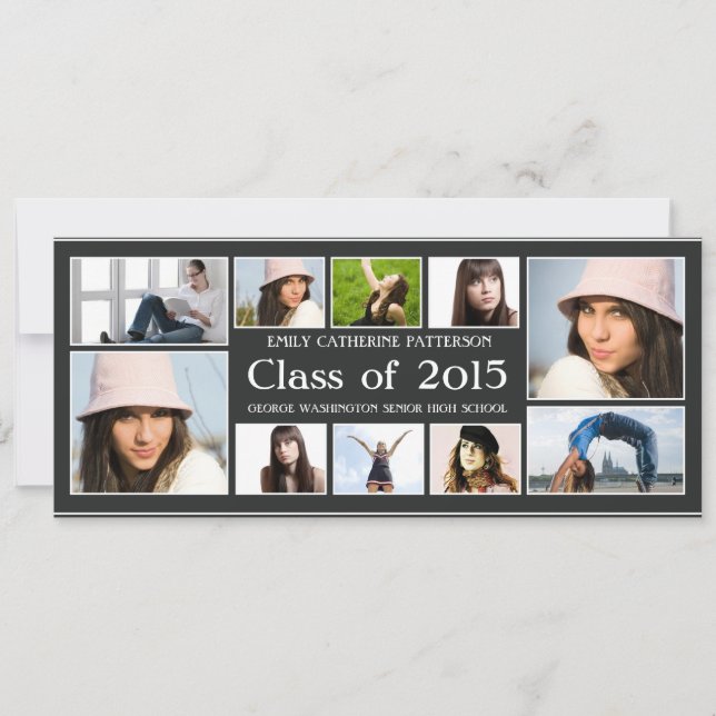 Modern Ten Photo Collage Graduation Announcment Invitation (Front)