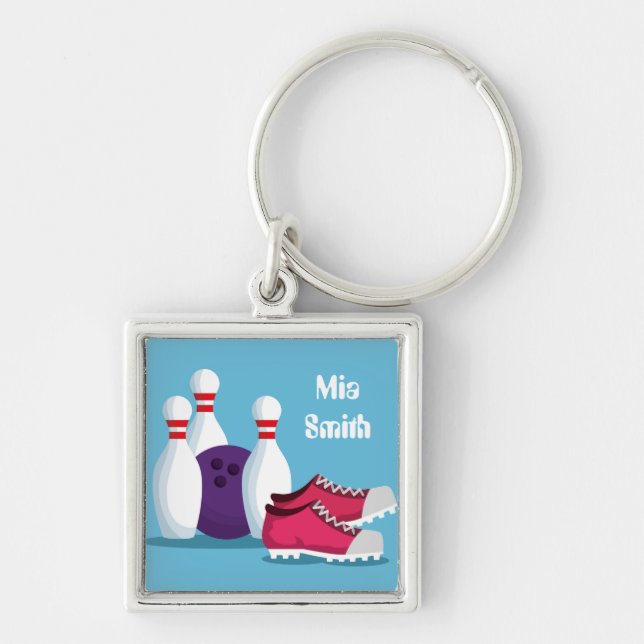 Modern ten pin bowling fun sport key ring (Front)
