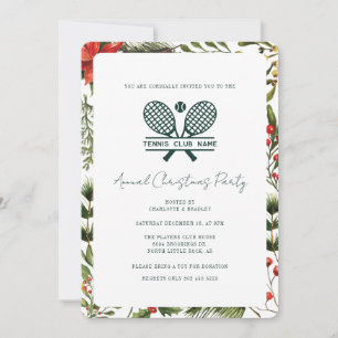 Modern Tennis Club Greenery Christmas Party Invitation