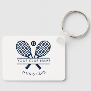 Modern Tennis Club Name Rackets Motif Custom Key Ring