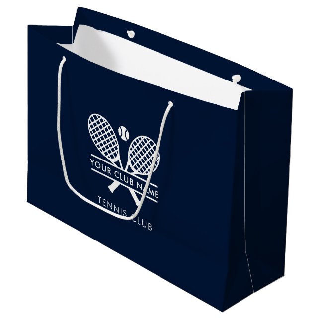 Modern Tennis Club Name Sports Team Navy Blue Swag Large Gift Bag (Front Angled)
