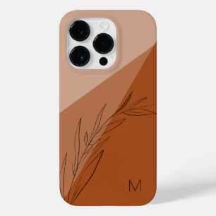 Modern Terra Cotta Line Drawn Leaf Monogram Case-Mate iPhone 14 Pro Case