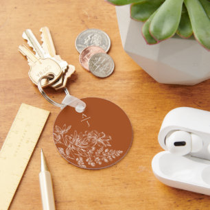Modern Terra Cotta Monogram Floral Key Ring