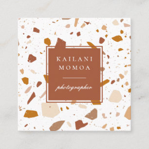 Modern Terra-cotta Terrazzo Pattern Square Business Card