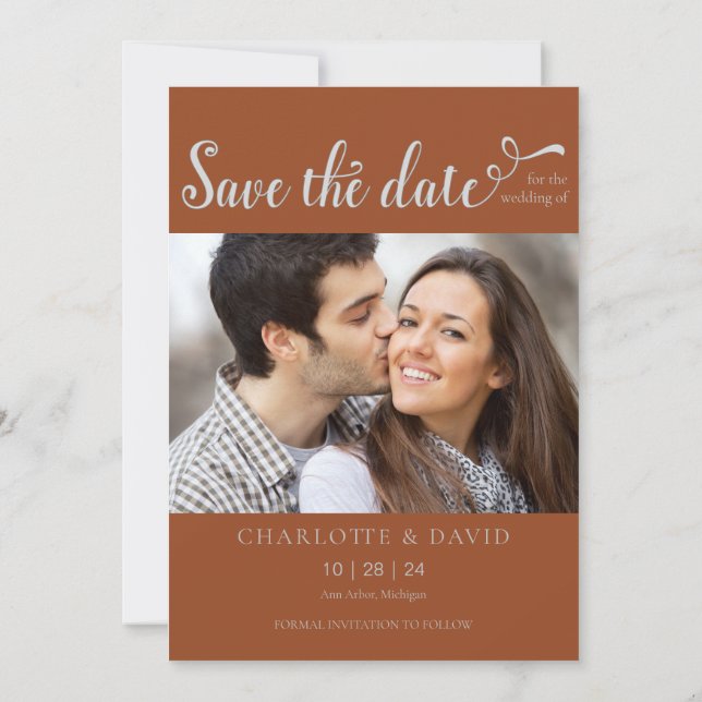 Modern Terracotta 2 Photo Wedding Save The Date (Back)