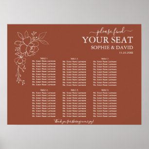 Modern Terracotta 6 Table Wedding Seating Chart