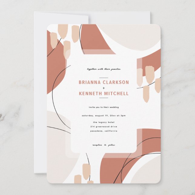 Modern Terracotta Abstract Rounded Corner Wedding Invitation (Front)