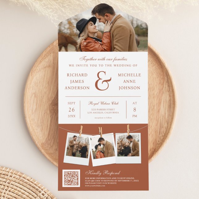 Modern Terracotta Ampersand Photo QR Code Wedding All In One Invitation (Creator Uploaded)