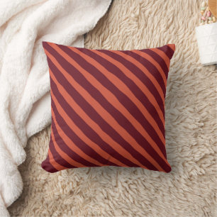 Modern Terracotta and Burgundy Wavy Diagonal Strip Cushion