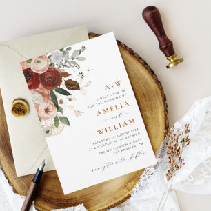 modern terracotta and greenery wedding invitation