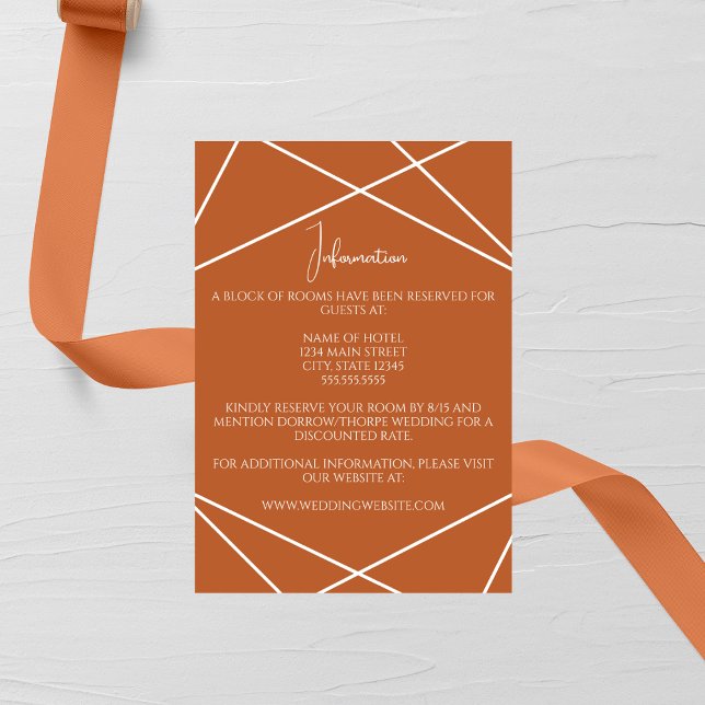 Modern Terracotta and White Geometric Wedding Enclosure Card (Creator Uploaded)