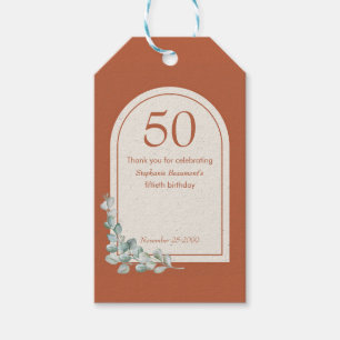 Modern Terracotta Arch Eucalyptus 50th Birthday Gift Tags