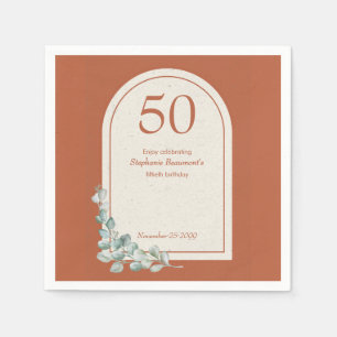 Modern Terracotta Arch Eucalyptus 50th Birthday Napkin