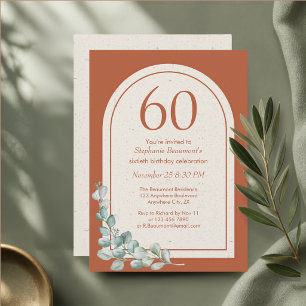 Modern Terracotta Arch Eucalyptus 60th Birthday Invitation