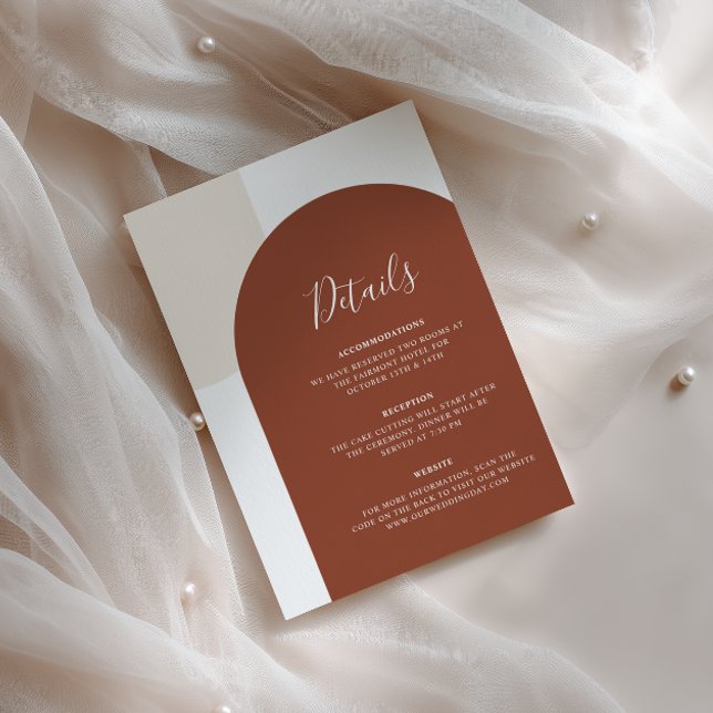 Modern Terracotta Arch Wedding Details QR Code Enclosure Card (Creator Uploaded)