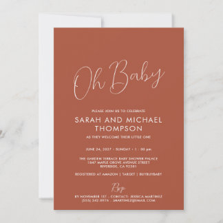 Modern terracotta Baby Shower Elegant Script Invitation