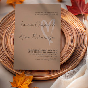 Modern Terracotta & Black Heart Wedding Invitation