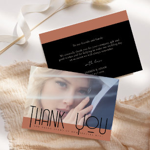 Modern Terracotta Black Photo Wedding  Thank You Card