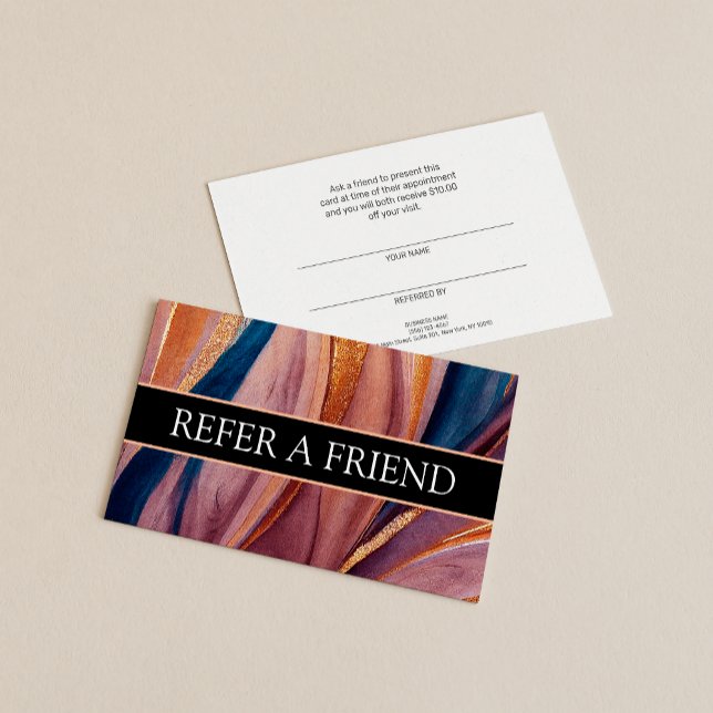 Modern terracotta blue glitter Referral Customer  Business Card (Creator Uploaded)