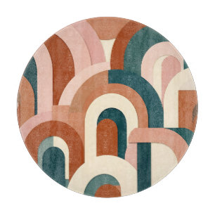 Modern Terracotta Blush Pink Teal Geometric Arch Cutting Board