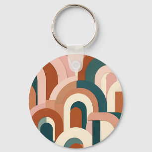 Modern Terracotta Blush Pink Teal Geometric Arch Key Ring