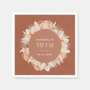 modern terracotta bohemian pampas grass birthday h napkin