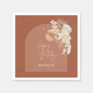 modern terracotta bohemian pampas grass birthday  napkin