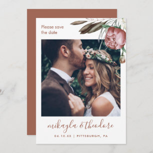 Modern Terracotta Boho Floral Photo Wedding Save The Date