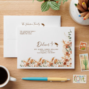 Modern Terracotta Boho Floral Script Graduation Envelope