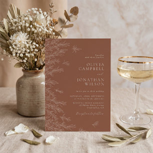 Modern Terracotta Boho Leaves Wedding Invitation