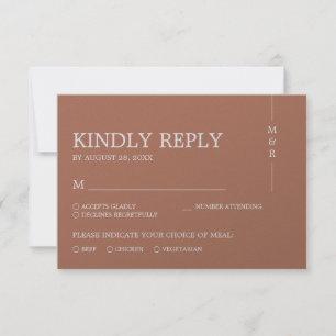 Modern Terracotta Boho Monogram Wedding RSVP Card