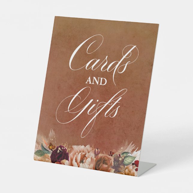 Modern Terracotta Boho Wedding Cards and Gifts Pedestal Sign (Front)