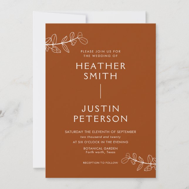 Modern Terracotta Boho Wedding Invitations (Front)
