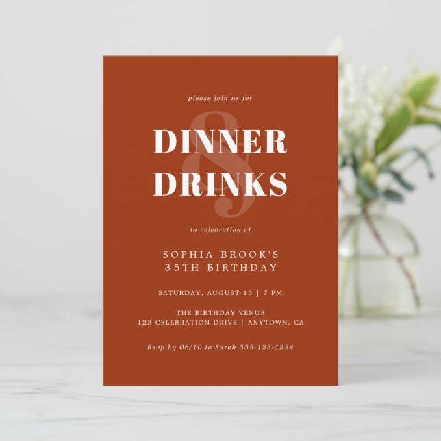 Modern Terracotta Bold Typography Birthday Dinner Invitation (Standing Front)