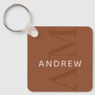 Modern Terracotta Brown Monogram with Name Key Ring