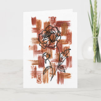 Modern Terracotta Brushstrokes and Ink Rose Folded Card