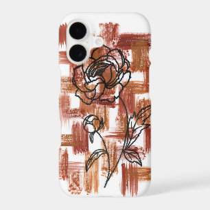 Modern Terracotta Brushstrokes and Ink Rose iPhone