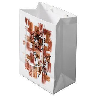 Modern Terracotta Brushstrokes and Ink Rose Large Medium Gift Bag