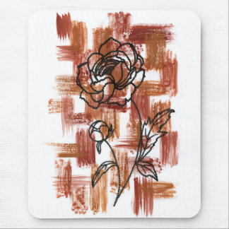 Modern Terracotta Brushstrokes and Ink Rose Mouse Pad