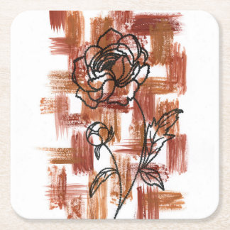 Modern Terracotta Brushstrokes and Ink Rose Paper Square Paper Coaster
