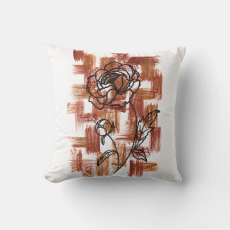 Modern Terracotta Brushstrokes and Ink Rose Throw Cushion
