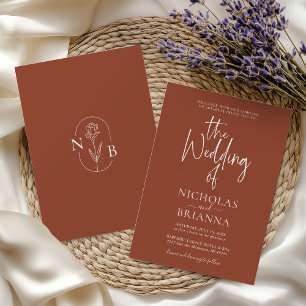 Modern Terracotta Burnt Orange Boho Wedding Invitation