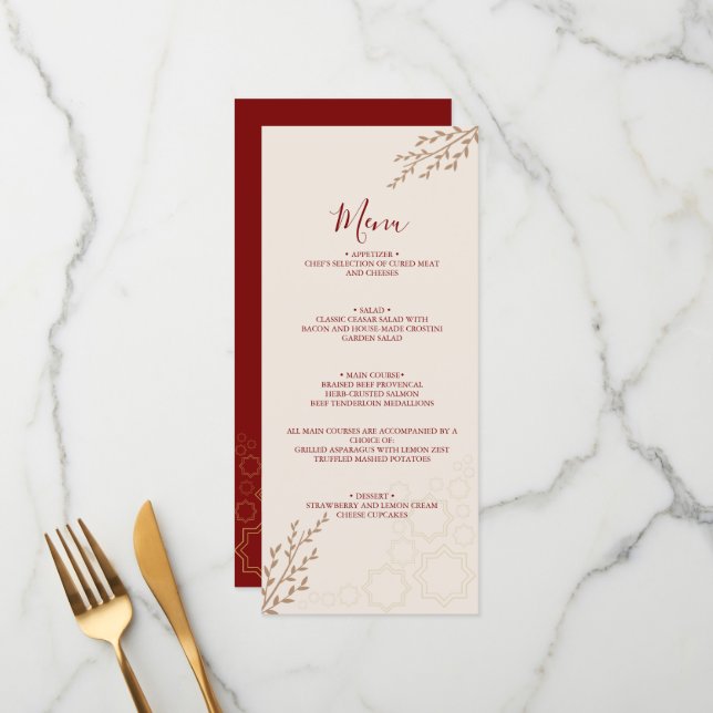 Modern Terracotta Burnt Orange Boho Wedding Menu (Front/Back In Situ)