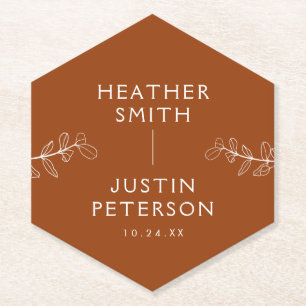 Modern Terracotta Burnt Orange Boho Wedding Napkin Paper Coaster