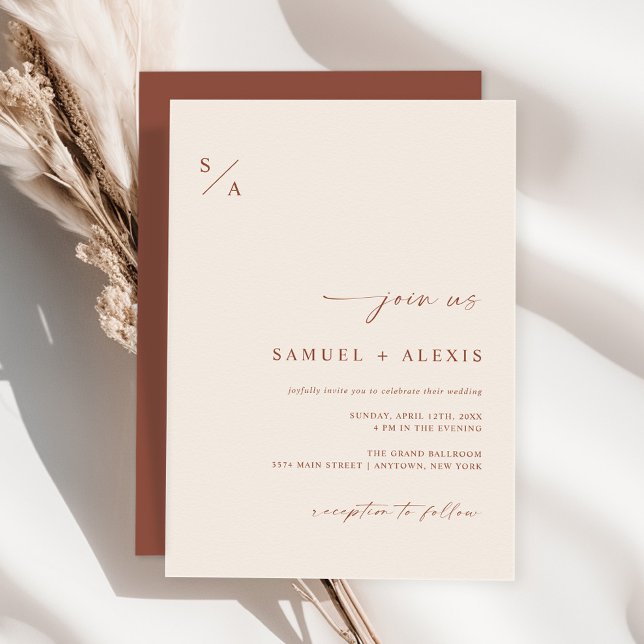 Modern Terracotta Burnt Orange Minimalist Wedding Invitation (Creator Uploaded)