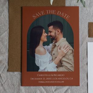 modern Terracotta Burnt Orange Monogram Wedding  Save The Date