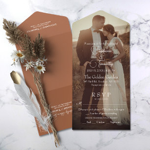 Modern Terracotta   Burnt Orange Photo Wedding All In One Invitation
