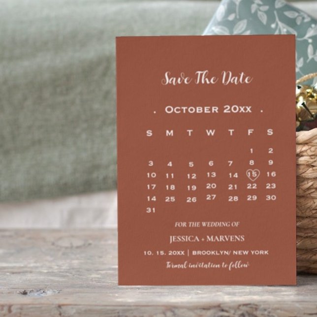 Modern terracotta calendar nonphoto save the date invitation (Creator Uploaded)