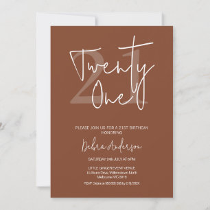 Modern Terracotta Calligraphy 21st Birthday Invitation