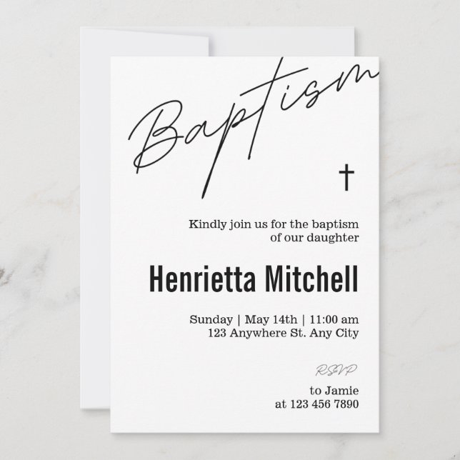  Modern Terracotta Calligraphy Baptism  Invitation (Front)